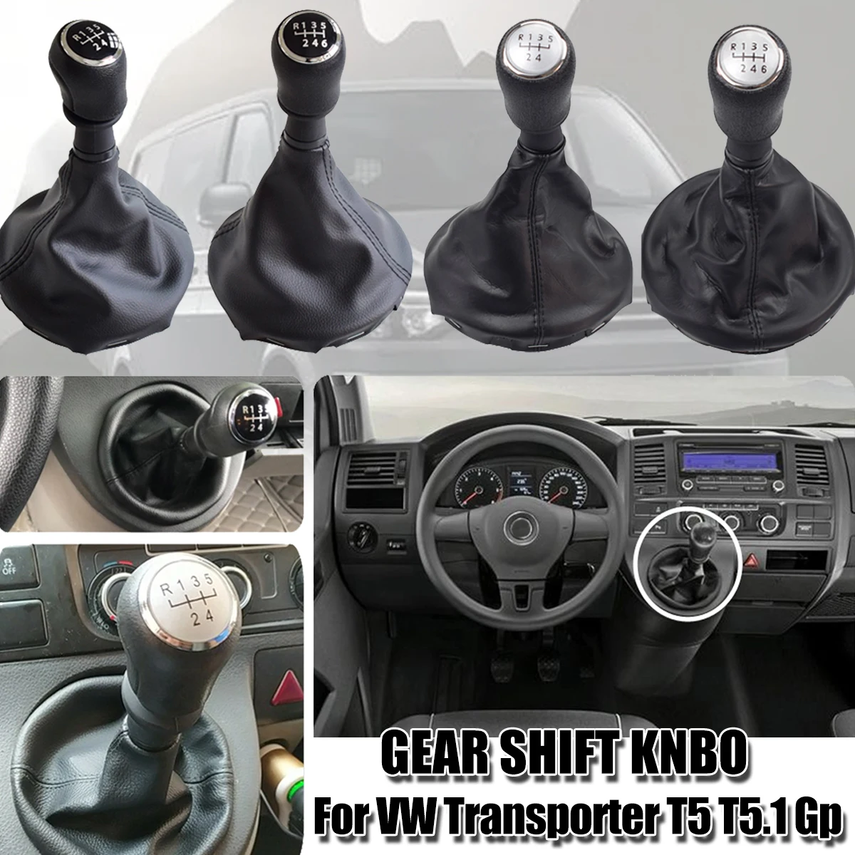 For VW Volkswagen Transporter T5 T5.1 T6 Gp 2003-2011 Gear Stick Shift Knob Leather Gaiter Boot Cover Car 5 6 Speed
