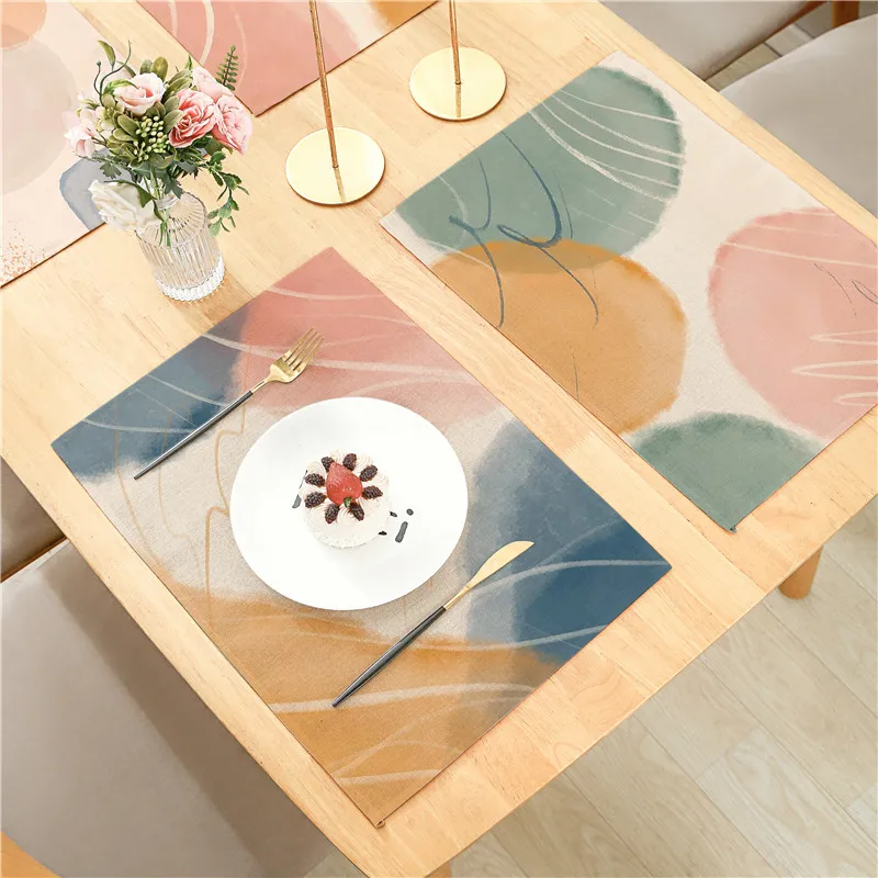 

Pink Circle Irregular Design Linen Placemat Meal Cushion 32x42cm For Dining Room Kitchen Living Room