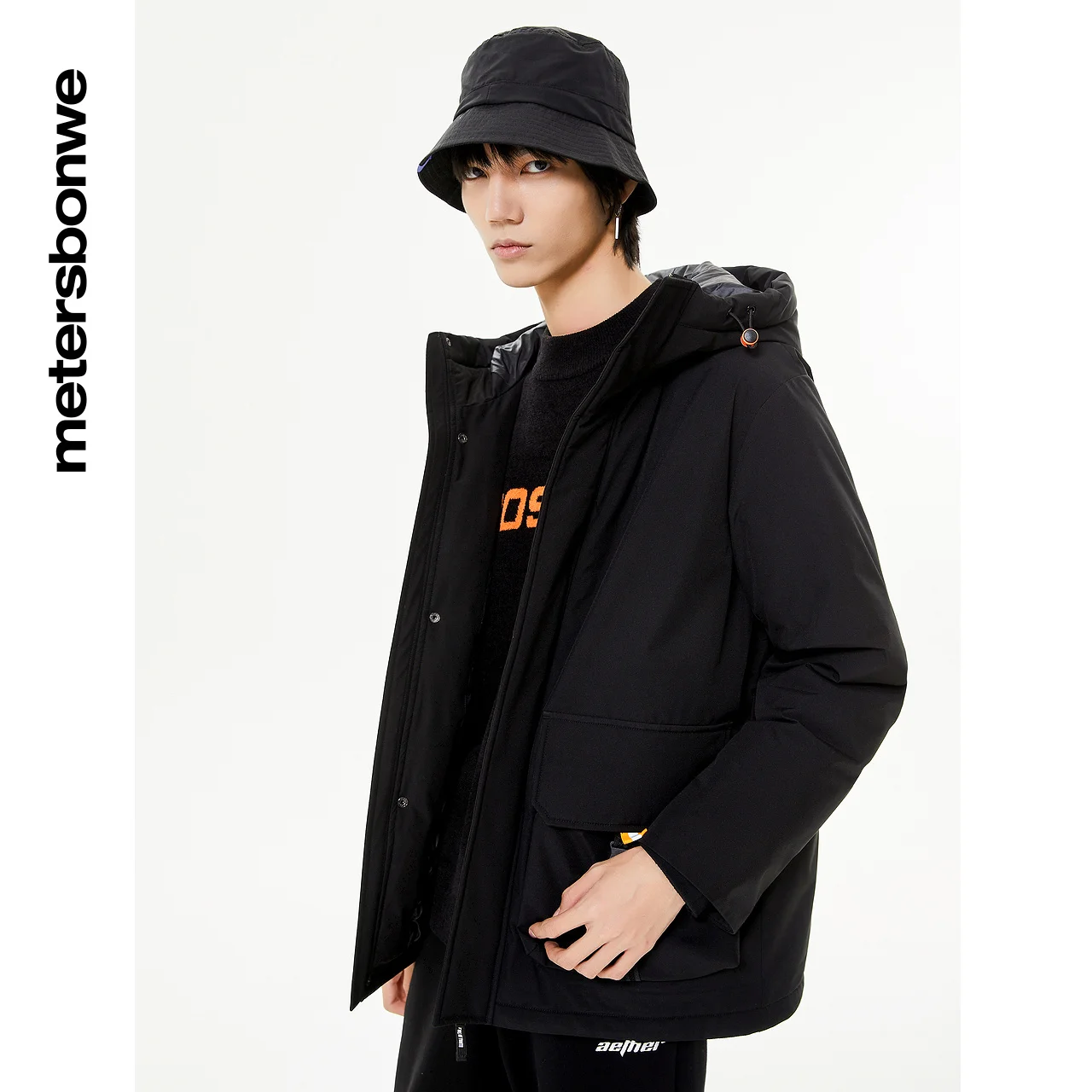 Metersbonwe Long Down Jacket Men Winter 80% Gray Duck Down Hooded Men Anti-snow Winter Down Coat Brand Loose Outerwear Warm Coat