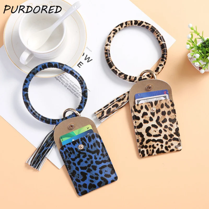 

1 Pc Classical Leopard Pattern Wrist Card Case for Women Pu Leather Bracelet Bank Coin Purse Bracelet Key Chain Ring