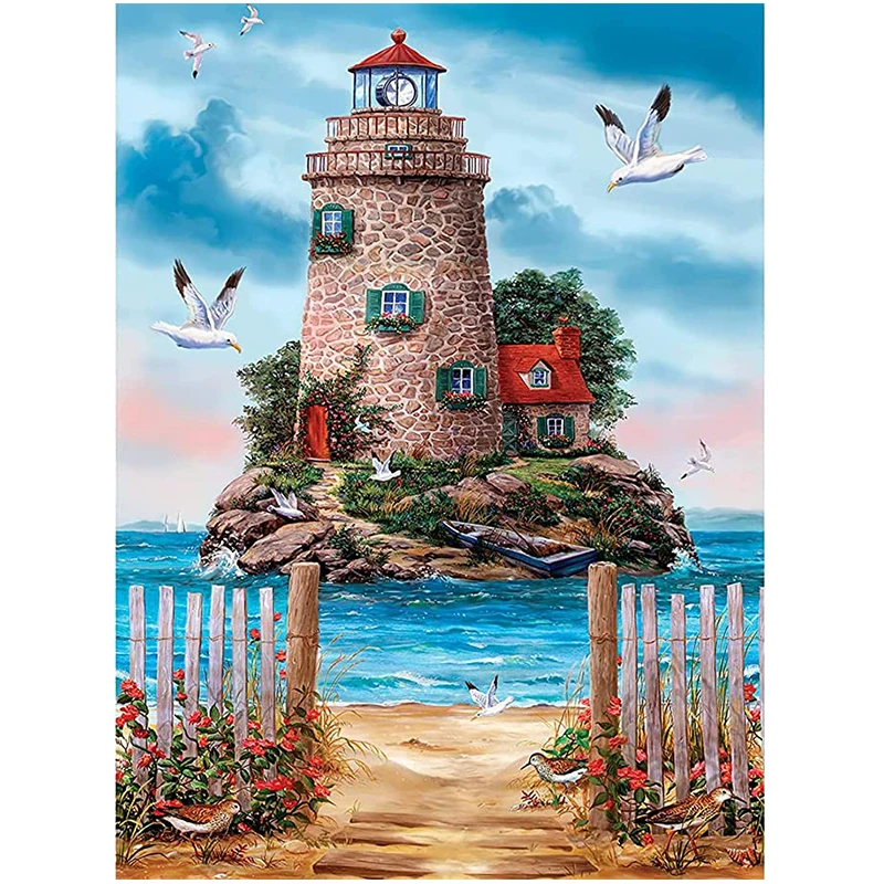 

Diamond Painting Lighthouse Full Square Drill Diamond Embroidery Mosaic Cross Stitch Kits Scenery Picture Rhinestones Home Decor