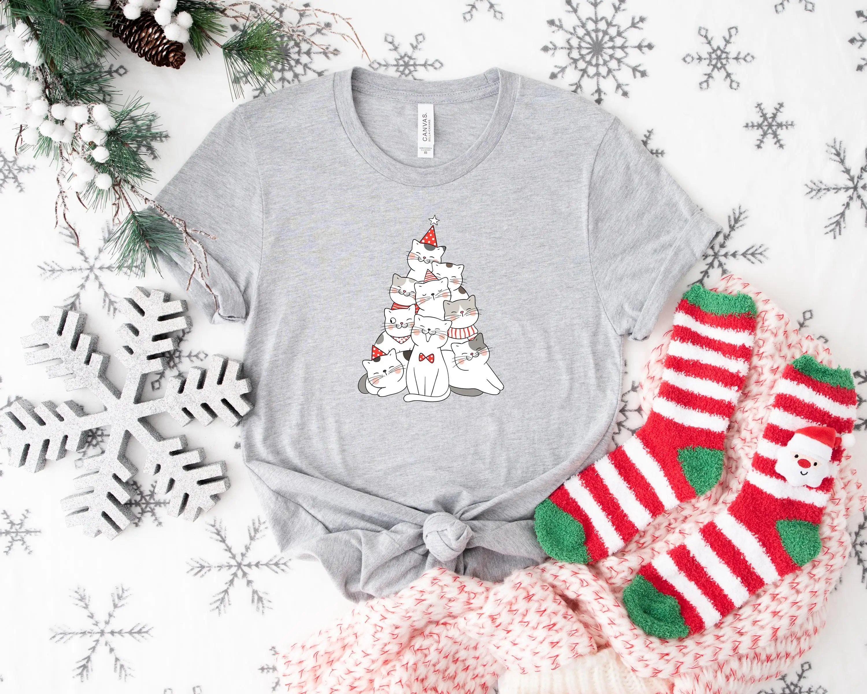 Рождественская футболка с милым котом для влюбленных женщин пот праздник мама