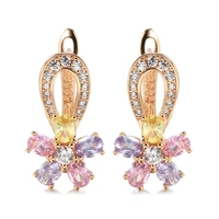 grier natural zircon earring crystal hoop earrings rose gold color hollow flowers earrings gift for women boho jewely wedding