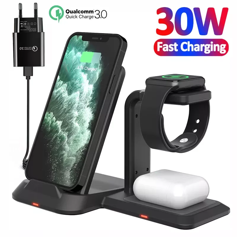 

In 1 30W Wireless Charger Foldable Dock Station Qi Fast Charging for iPhone 13 12 iWatch Airpods Samsung Galaxy S21 Watch Auds
