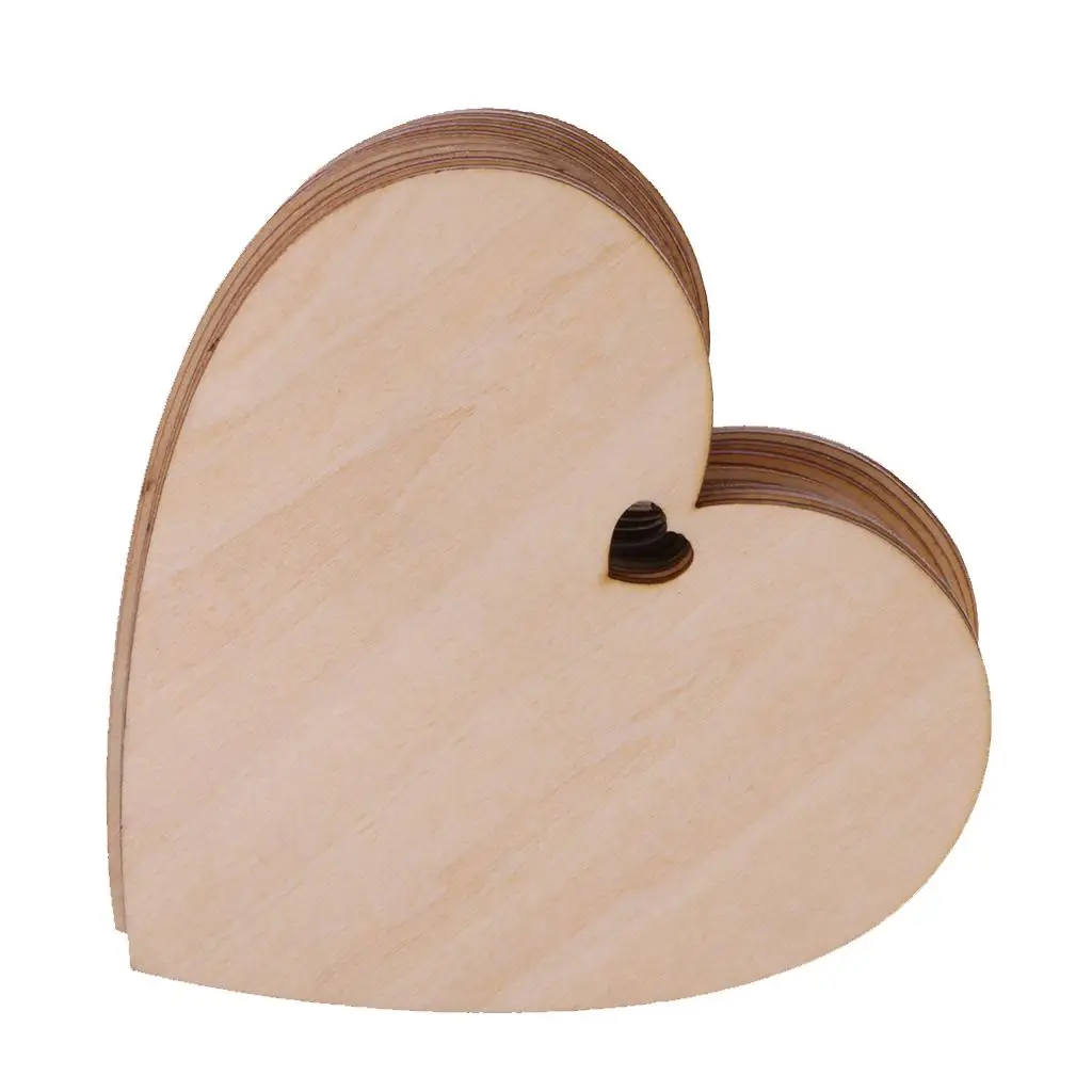 100Pcs Unfinished Natrual Wood Heart Basswood Slice Birthday Hanging Decors
