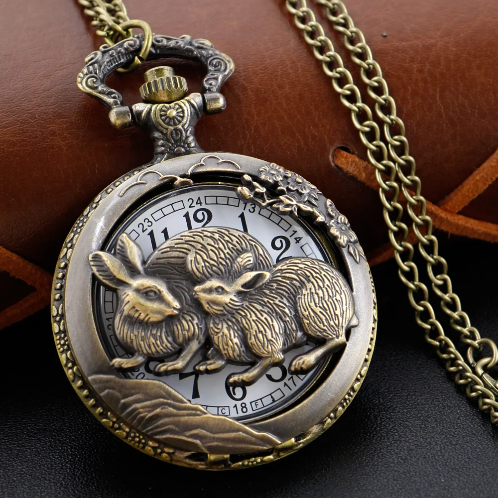 

Резные кварцевые карманные часы в виде кролика в стиле стимпанк, винтажные цепочки на цепочке, подвеска, ожерелье, подарок для мужчин и женщин на праздник