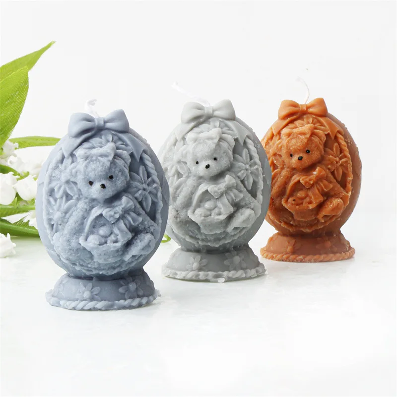 

Cute Bowknot Bear Silicone Candle Mold for DIY Aromatherapy Candle Plaster Ornaments Soap Epoxy Resin Mould Handicrafts Making