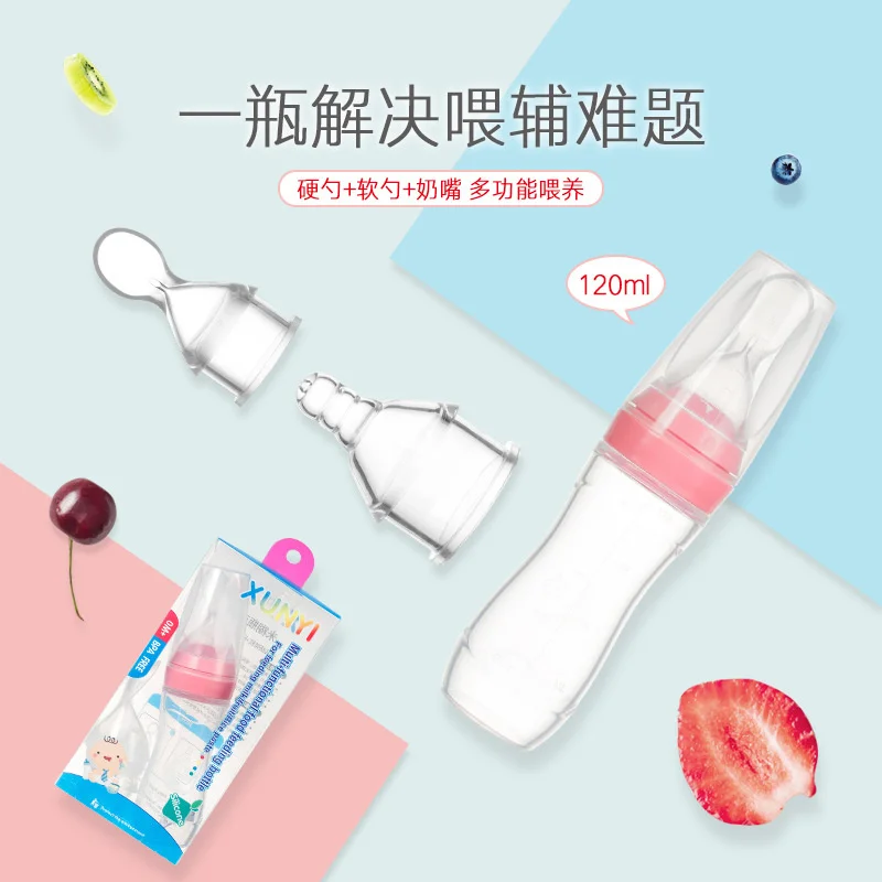 Silicone soft spoon head rice paste bottle baby training silicone milk bottle extrusion spoon children's supplementary food