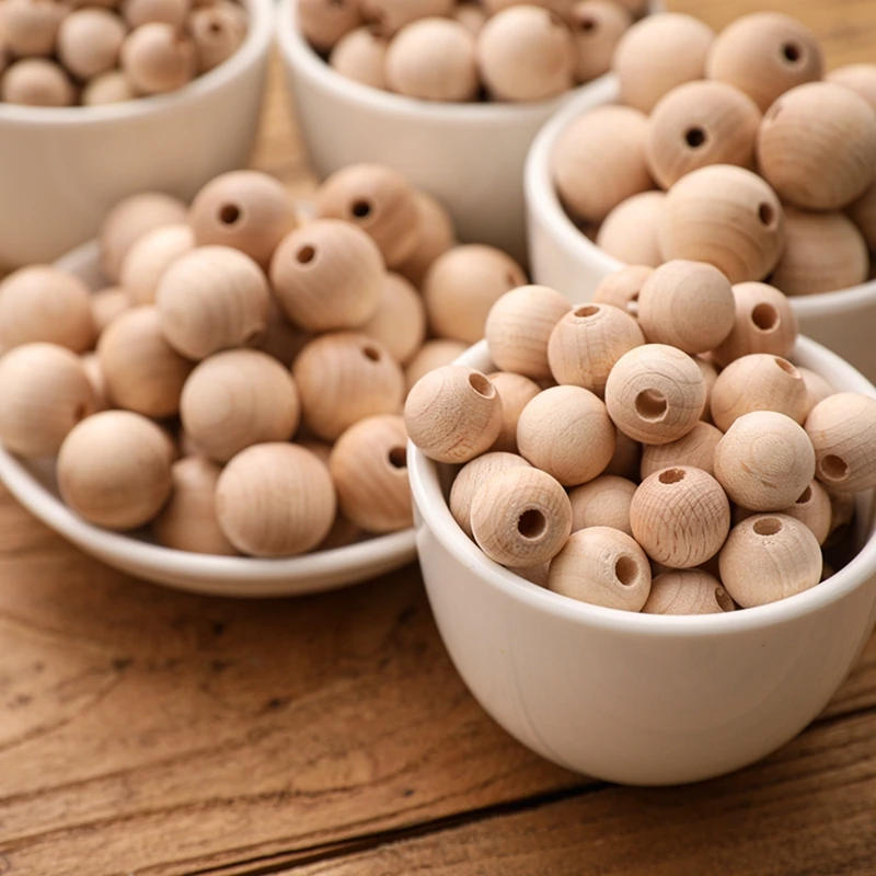 

10 PCS Wooden Natural Round Loose Beads DIY 12/14/16/18/20mm for Pacifier Chain Bracelet Necklace Accessories Jewelry Making