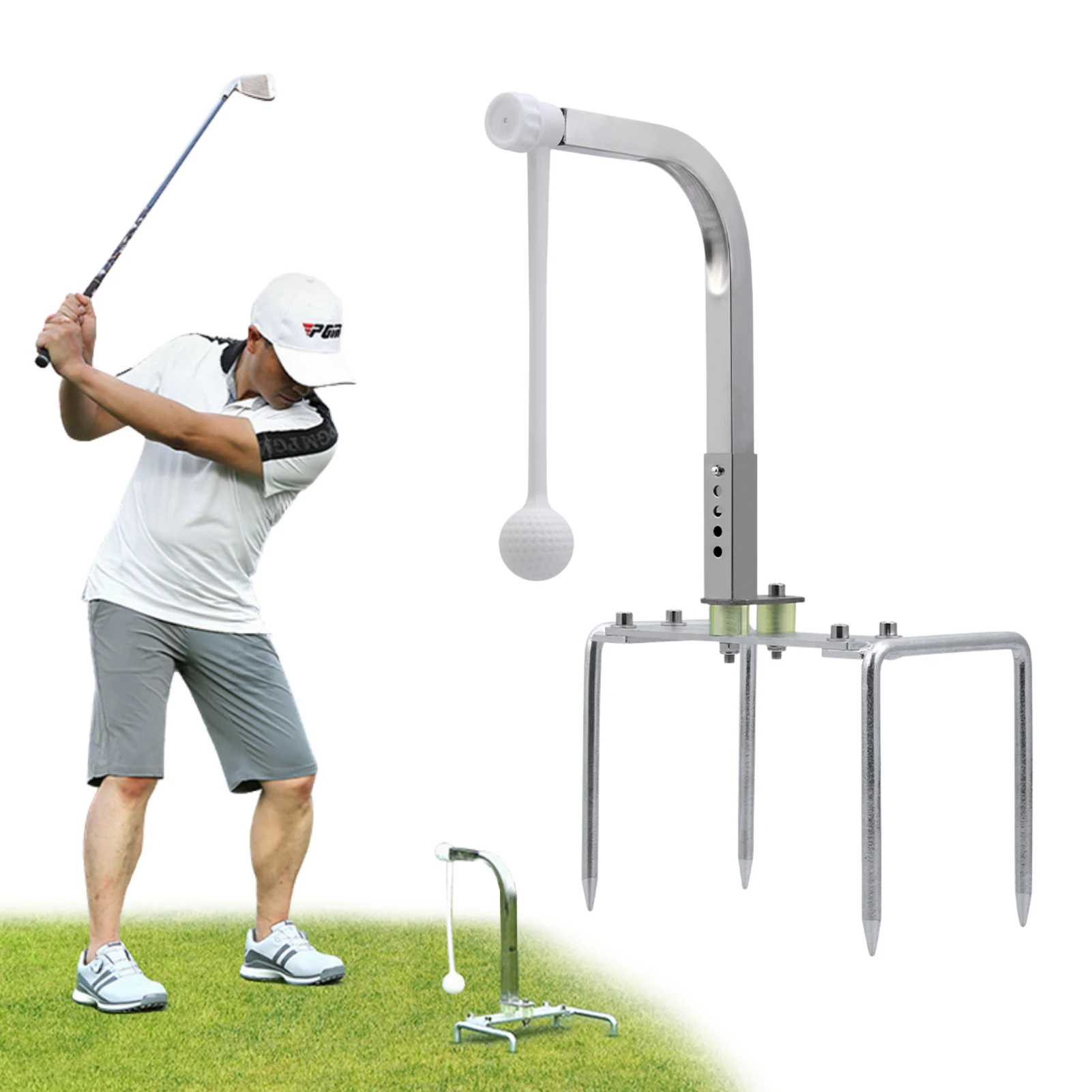 Golf Swing Trainer Aid Golf Practice Equipment For Ball Hitting Outdoor Golf Swing Groover Training Aid With Adjustable Height