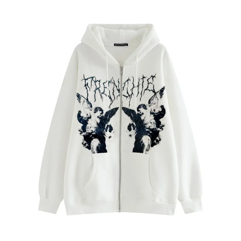 

Women's Hoodies Aesthetic Y2K long sleeve Print Sweatshirt Angel Vintage Female zip up Streetwear Gothic autumn Grunge