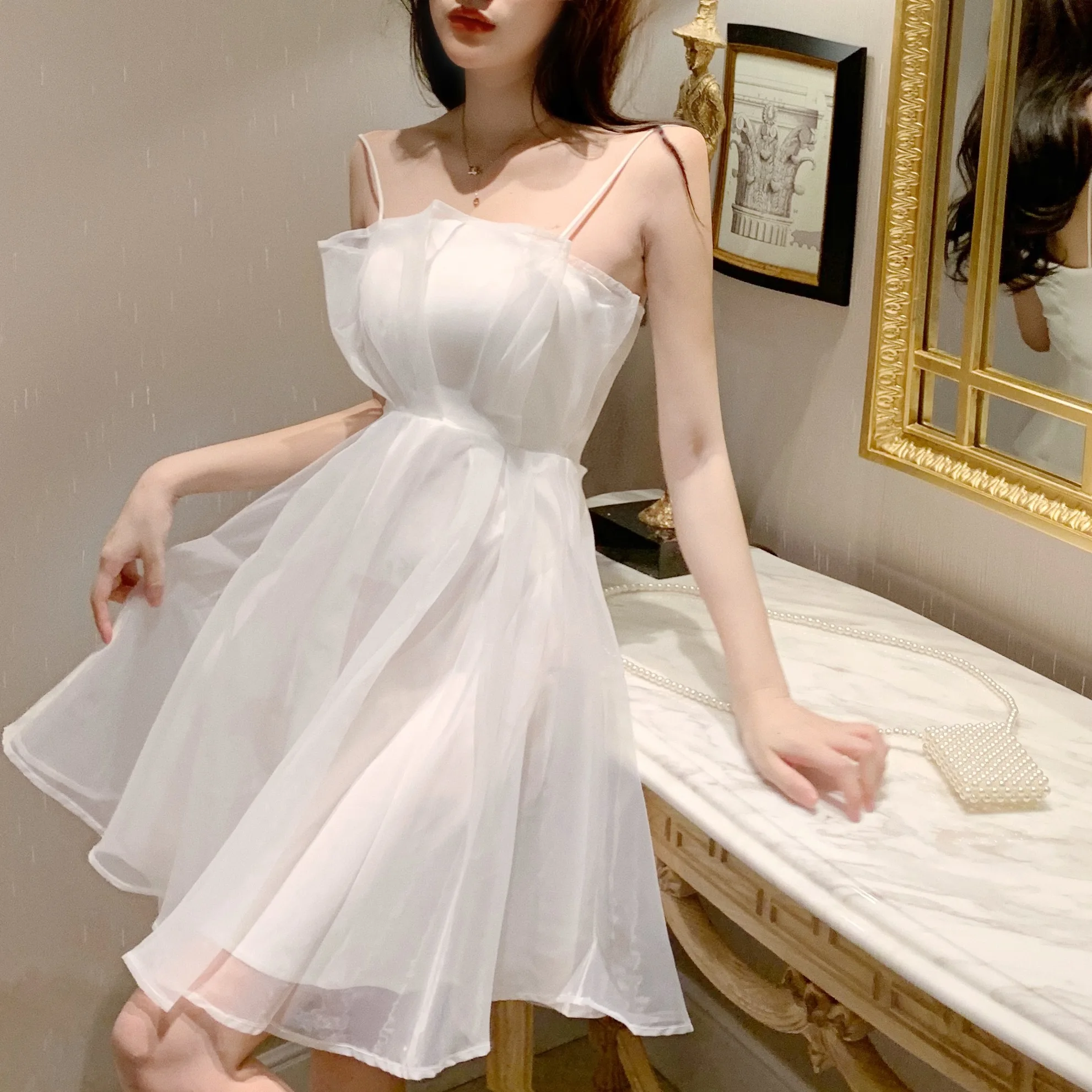 

White Dress for Women Casual Lace Vintage A-line Solid Mid-calf Dresses Fashion Korea Clothes Formal Party Sexy Dress New 2022