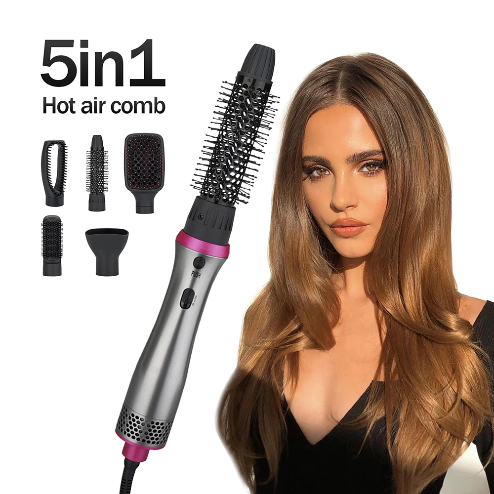 New Professional 5 IN 1 Hot Air Brush Blow Dryer With Nozzles Electric Automatic Rotating Curling Iron Hairdryer Styling Tools