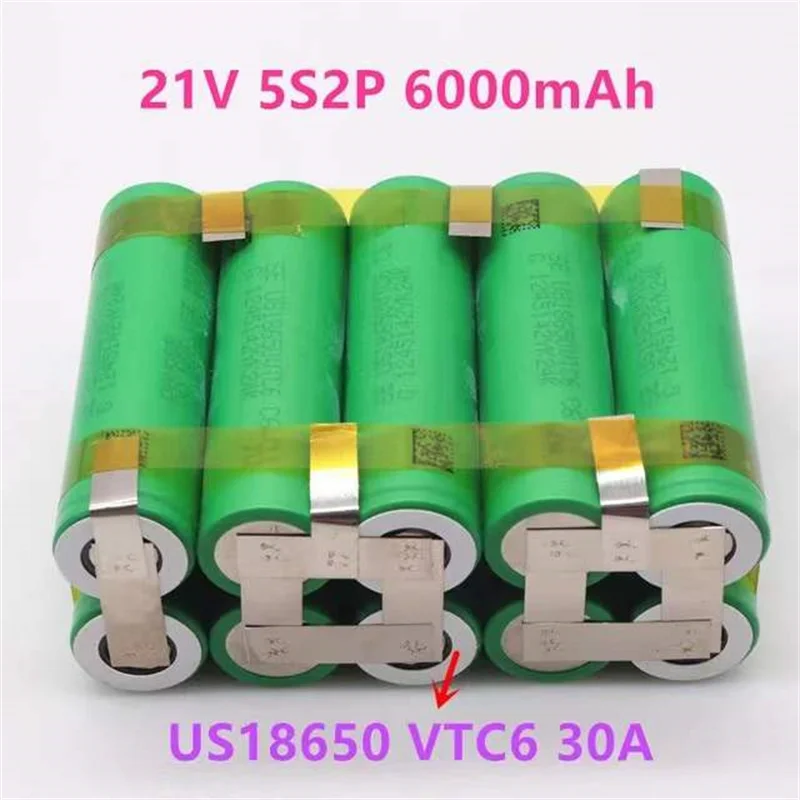 

21.6V 18650 VTC6 Battery 6000mAh 30amps for 21.6v Screwdriver Battery Weld Soldering Strip 5S2P 21.6v Battery Pack+Free Shipping