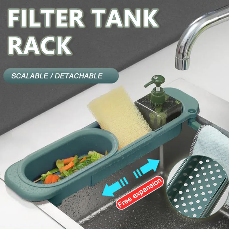 

Convenience Sink Storage Rack Home Kitchen Scalable Sink Organizer Sponge Soap Scrubber Dishcloth Hanger For Kitchen xqmg