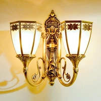 luxury crystal art vintage design 2 lights decorative brass wall lamp