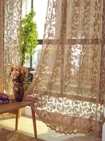 customized curtains living room balcony semi shading bay window lace decorative window screen net gauze yellow coffee color