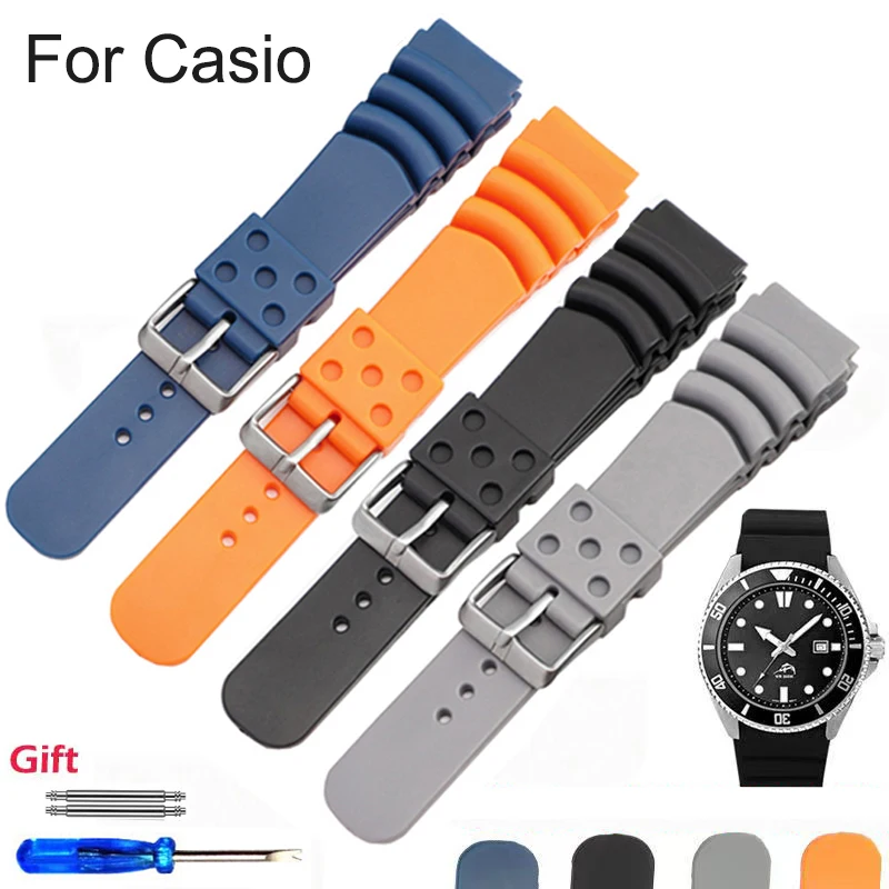 Silicone Replacement Strap for Casio Watch 20mm 22mm 24mm Rubber PU Wristband for Electronic Sport Watch Bracelet