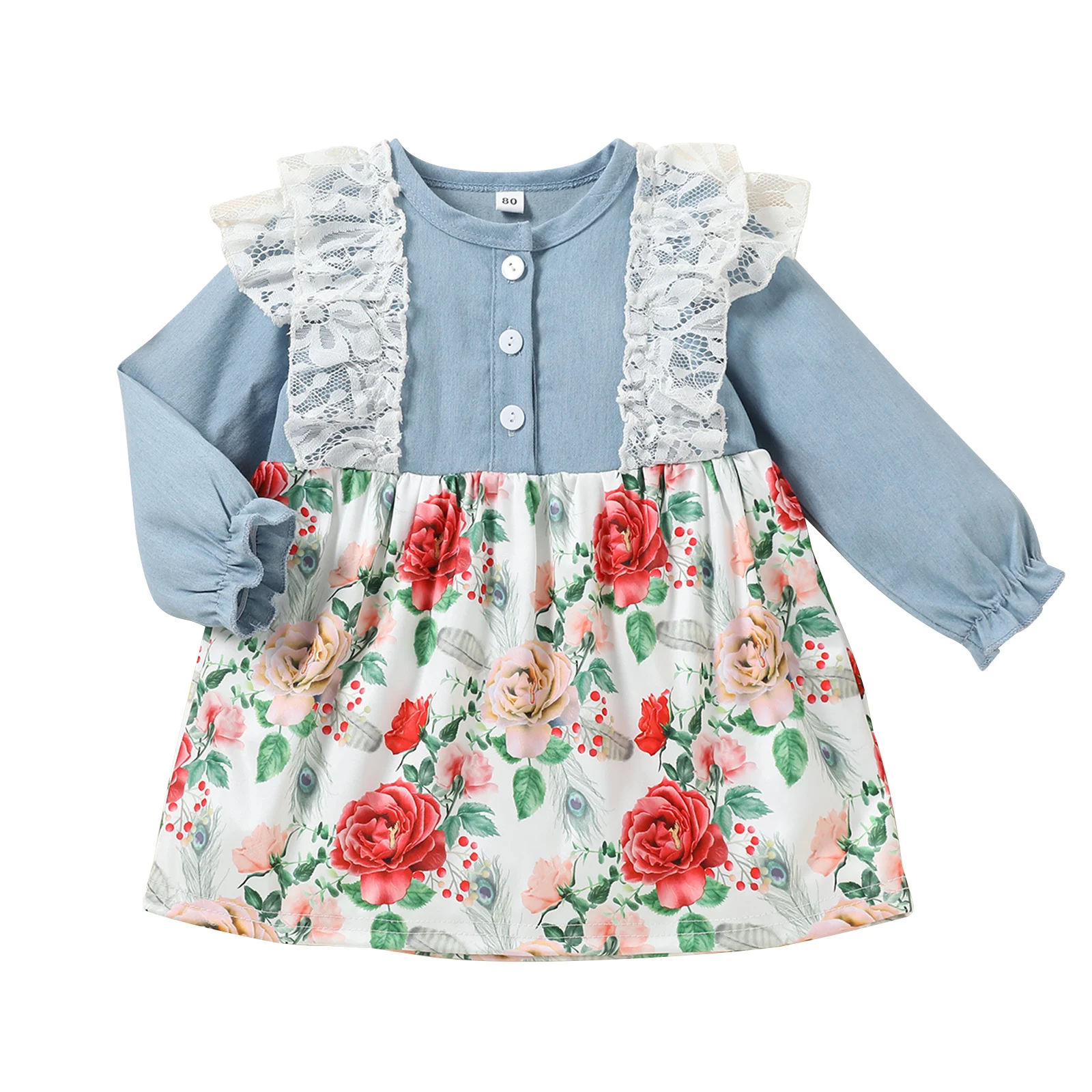 

Платье для новорожденных с длинным рукавом, круглым вырезом и трапециевидной подкладкой