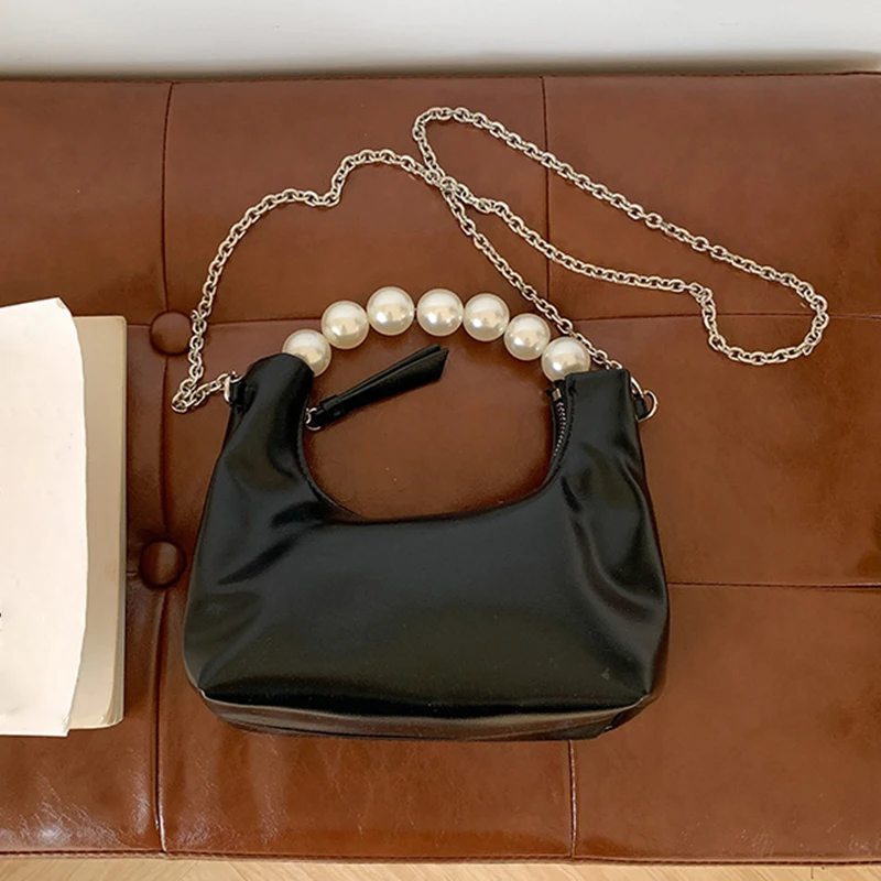 

Women's Fashion Casual Shoulder Bag New Beading Pearl Chain Luxury Crossbody Bags Ladies High Quality PU Leather Clutch Purse