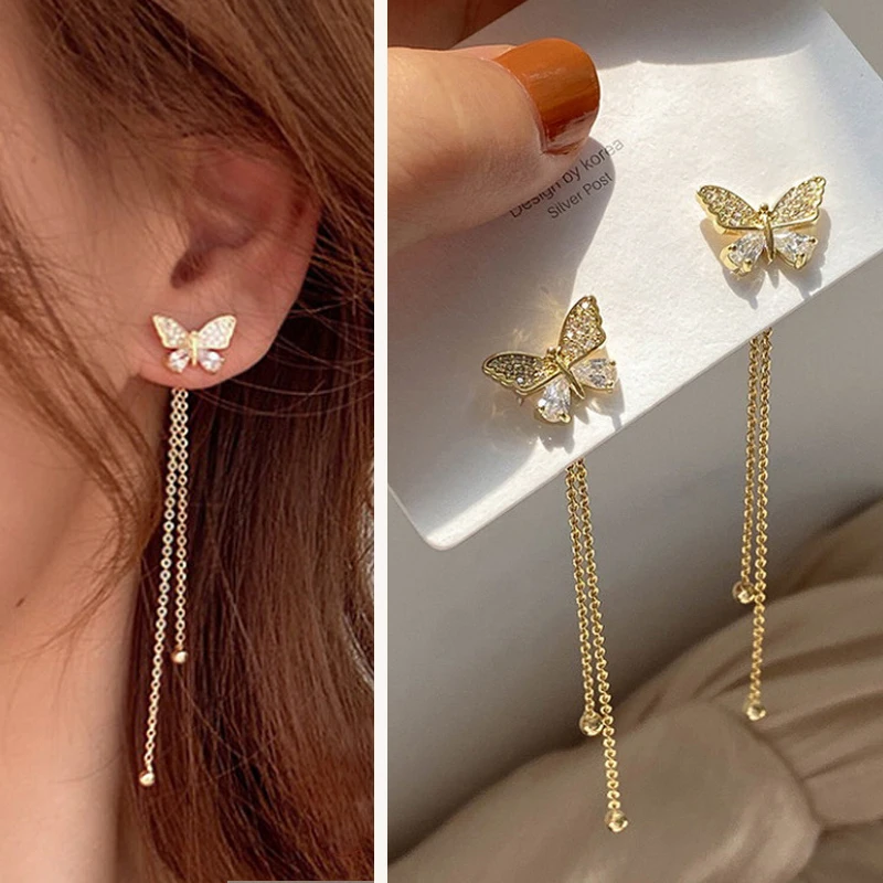 

Trendy Women's Crystal Butterfly Earrings 2022 Korean Fashion Summer Girl Bridal Gold for Women Wedding Party Holiday Gifts