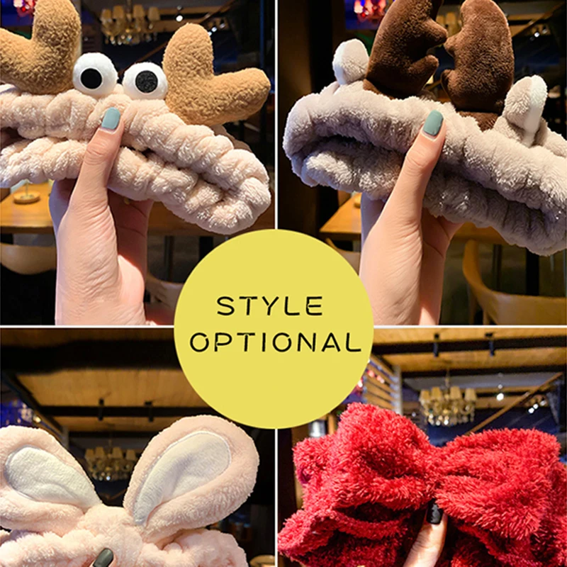 

Повязка для волос для мытья лица, мягкая теплая повязка на голову из кораллового флиса с бантом и ушками животных для женщин и девочек, тюрба...