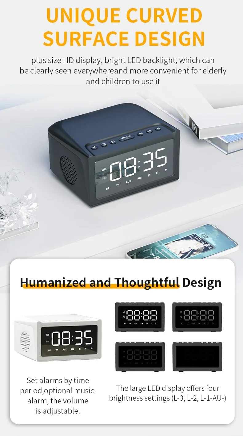 Горячая новинка двойной громкий динамик FM будильник Быстрая зарядка Bluetooth умный