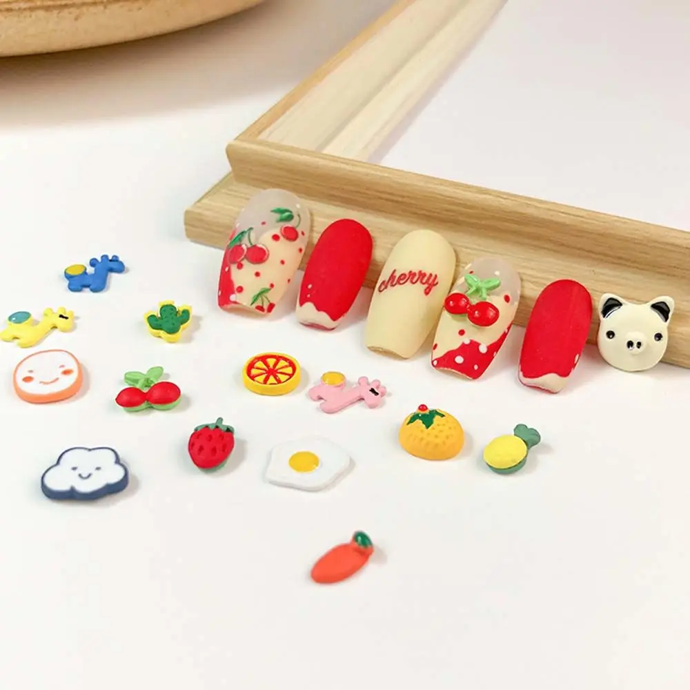 

10 шт. подвески в виде фруктов для дизайна ногтей клубника смайлик Жираф драгоценные камни кавайные слаймы для дизайна ногтей украшения для ...
