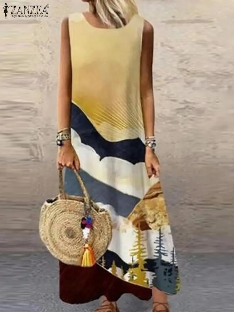 

Женское летнее платье без рукавов, с круглым вырезом