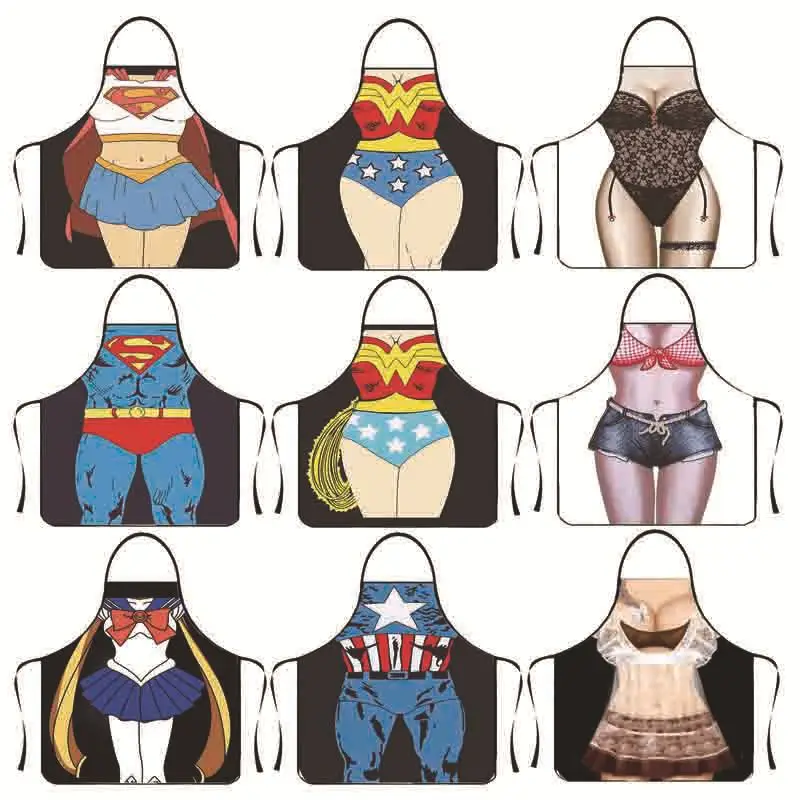 

3pc Creativity Lover Apron Fun Muscular Man Patterns Women Home Cleaning Cook Water Proof Tools Digital Printed Kitchen Apron
