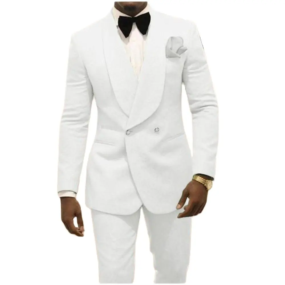 

Tailored Made Men Suits 2PCS Jacquard Shawl Lapel Tuxedos Slim Blazers Wedding Groomsmen Best Man Jacket+Pants Costume Homme