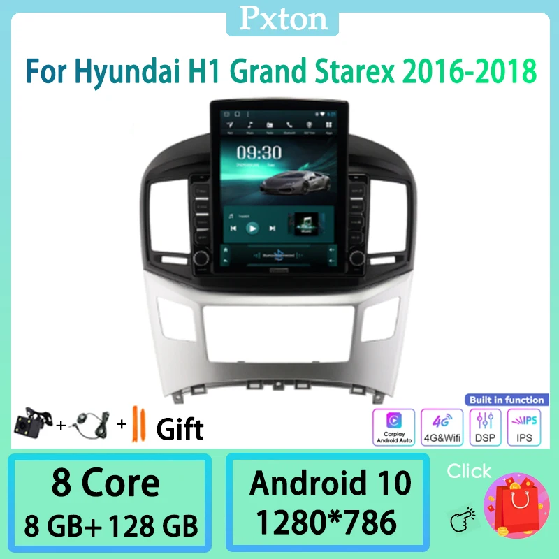 

Pxton Android Tesla Style Vertical Car Radio Stereo Multimedia Player For Hyundai H1 Grand Starex 2016-2018 WIFI Carplay 8+128