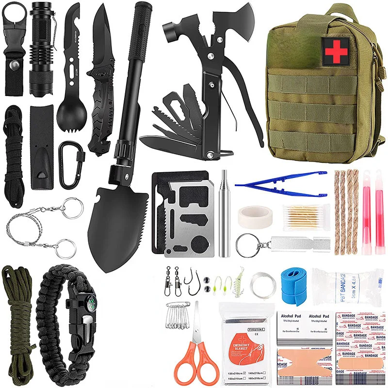 

Camping Emergency First Aid Kit Outdoor Camping Equipment Survival Kit Tactical Hunting Trauma Survival Gear
