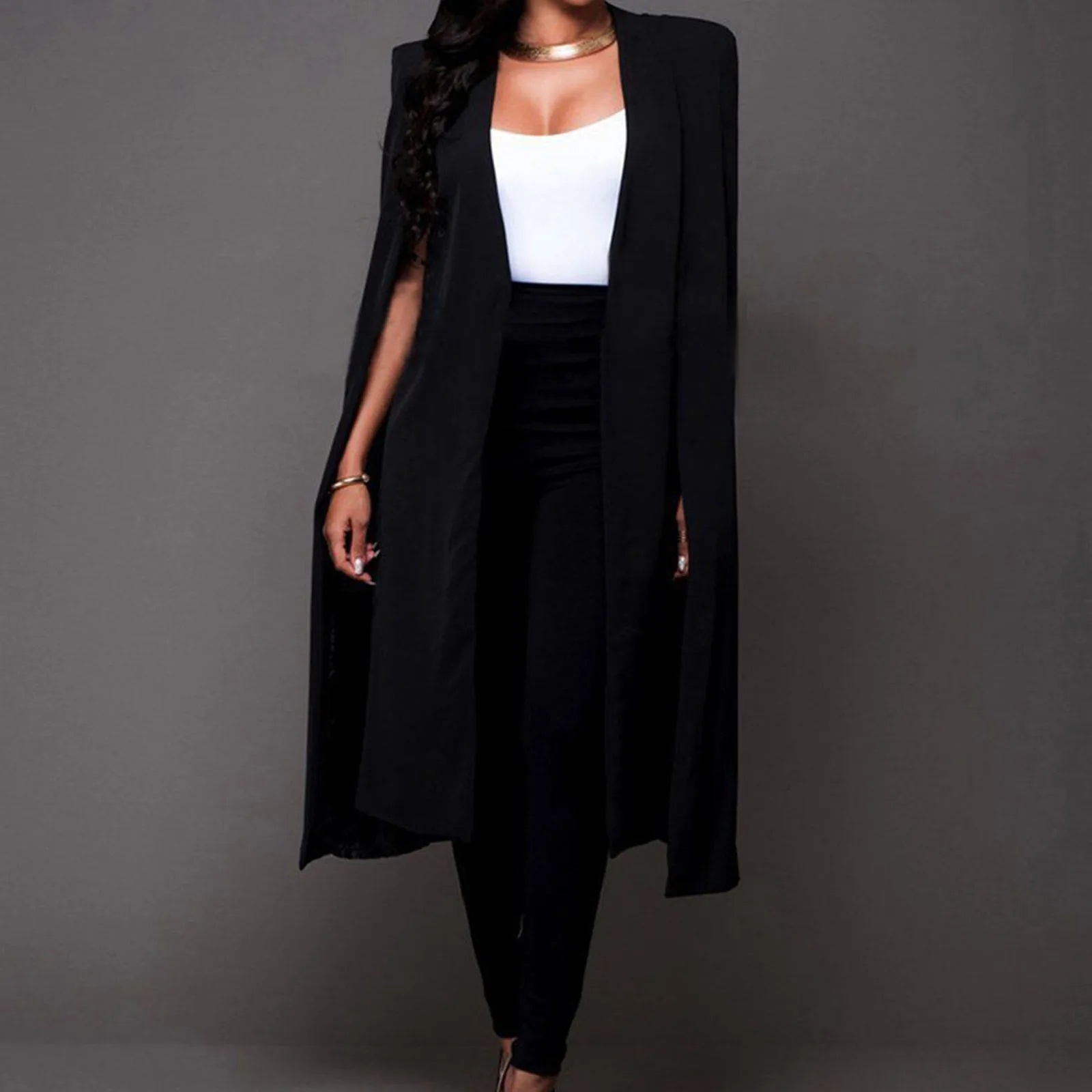 

Women Loose Long Cloak Coat Solid Cape Sleeve Cardigan Jacket Trench Outwear Womens Fashion Coat