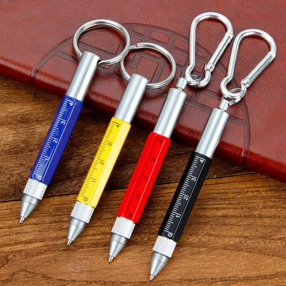 

Multifunction Refill Pen Rotating 6-in-1 Metal Pens Screwdriver Hexagonal Touch Screen Carabiner Small Scale Ballpoint Keychain