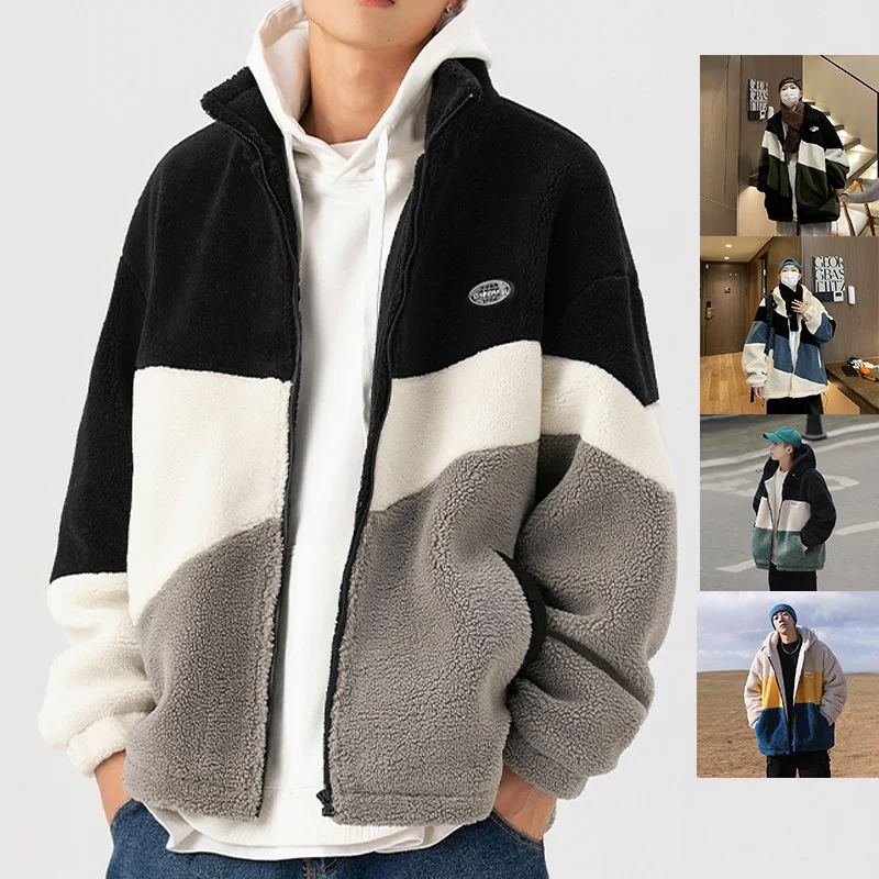 Warm 2023 Men Zipper Coats Autumn Winter Plush Thick Women Lamb Wool Splicing Design Hooded Couples Jacket ins Tide Brand Tops