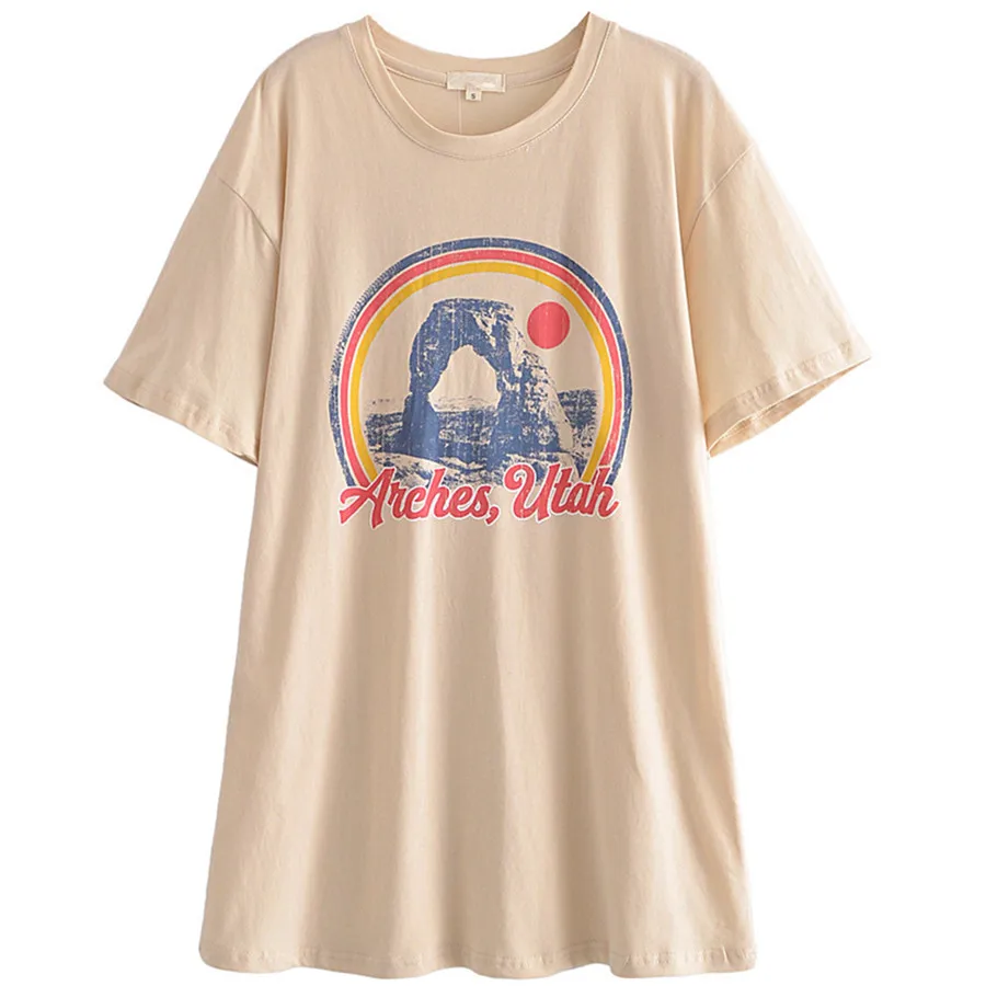 

Maxdutti High Street Vintage O-neck Cotton Scenery Printing Summer T Shirt Women Ins Fashion Harajuku Long Tshirt Camisetas 2022