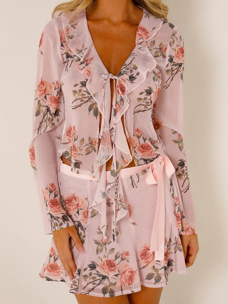 Женский комплект из топа и юбки с цветочным принтом