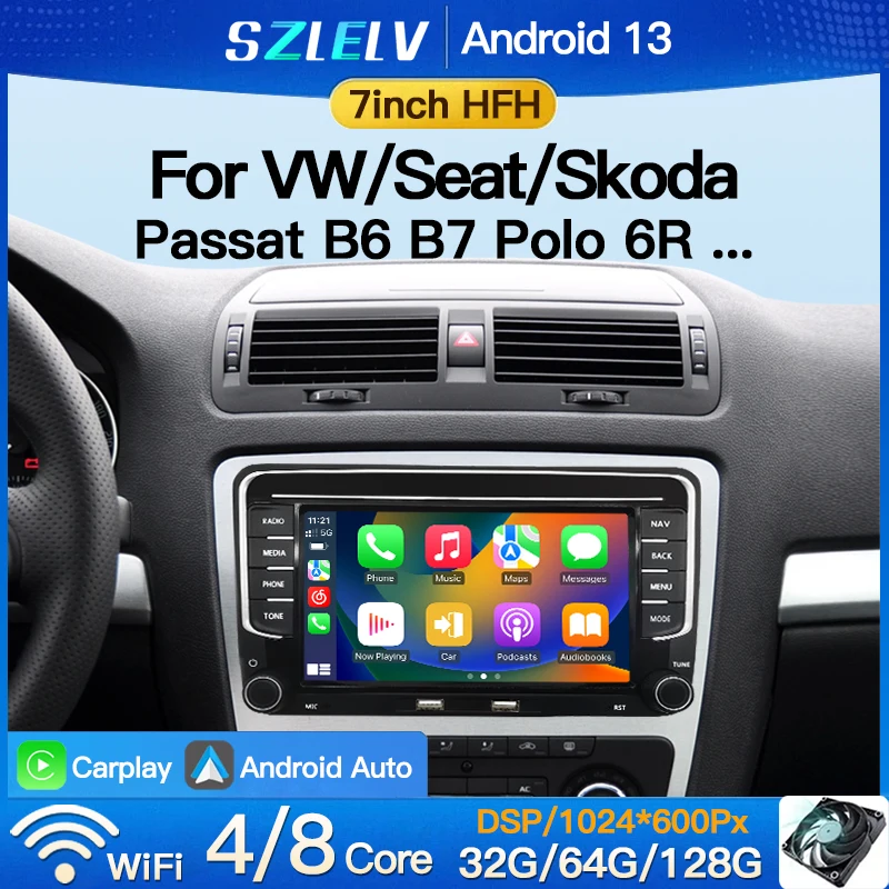 Android 13 авто мультимедийный MP5 видеоплеер аудио для Volkswagen VW Seat Skoda Passat B6 B7 Polo 6R Carplay