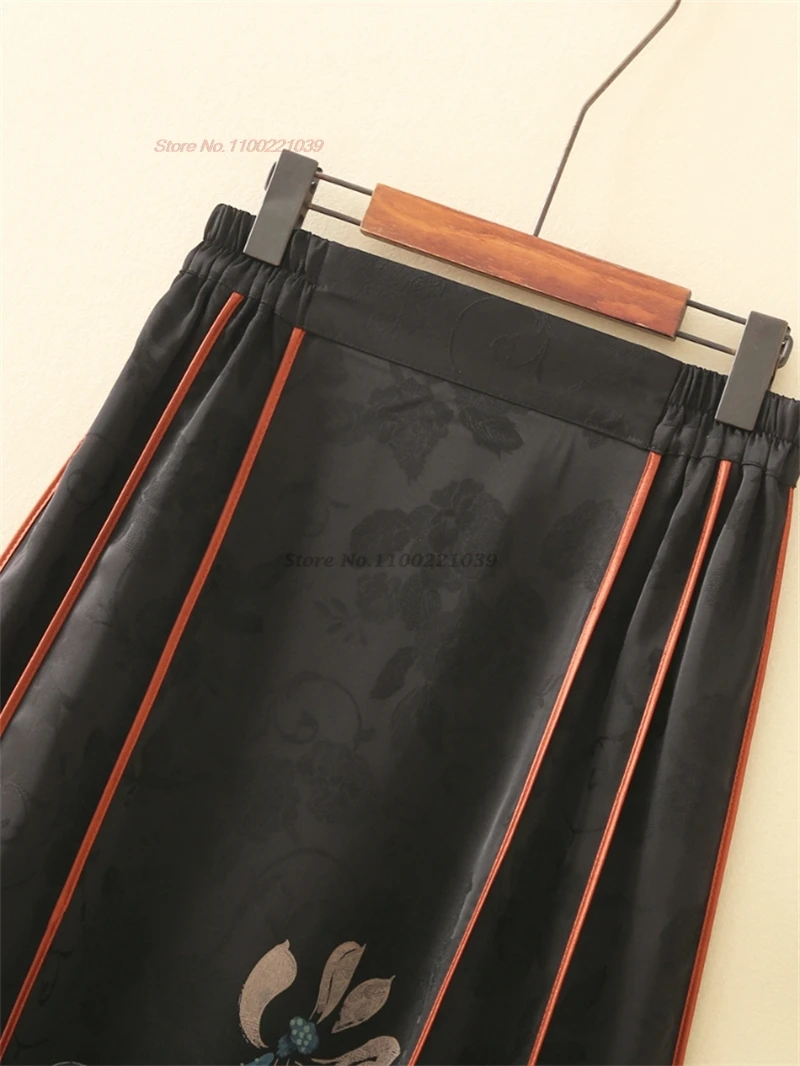 2024 традиционная китайская винтажная народная юбка атласная жаккардовая с