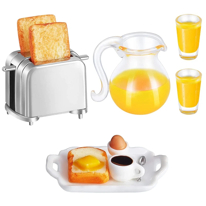 

Dollhouse Decoration Accessories 1:12 Dollhouse Miniature Scene Model Mini Breakfast Set Juice,Butter,Bread Machine Set