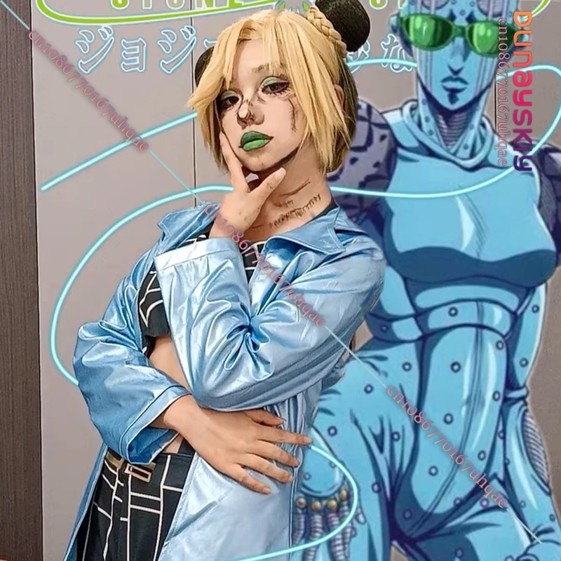 Джолин Куджо Косплей Костюм Аниме JoJ-Bizarre Adventure Cos Наряд Зеленый Клетчатый Парик