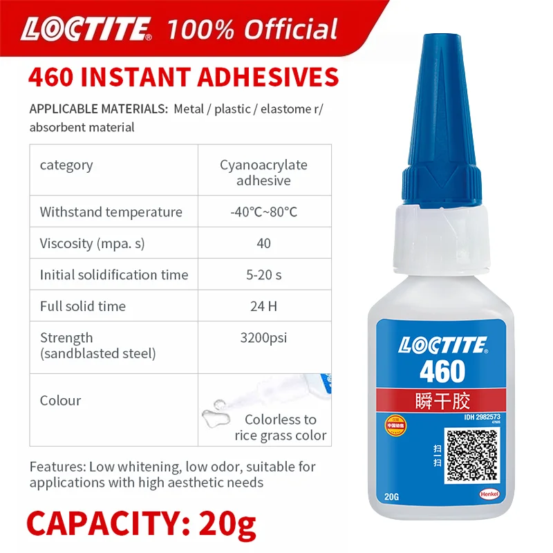 

100% оригинальный мгновенный клей Loctite 460, сильный суперклей, цианакрилатный клей с низким запахом и низким цветом