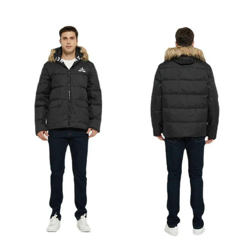 Down Jacket European and American High-end White Duck Down Men's New Coat Men's Hooded Detachable Wool Collar Winter Fashion