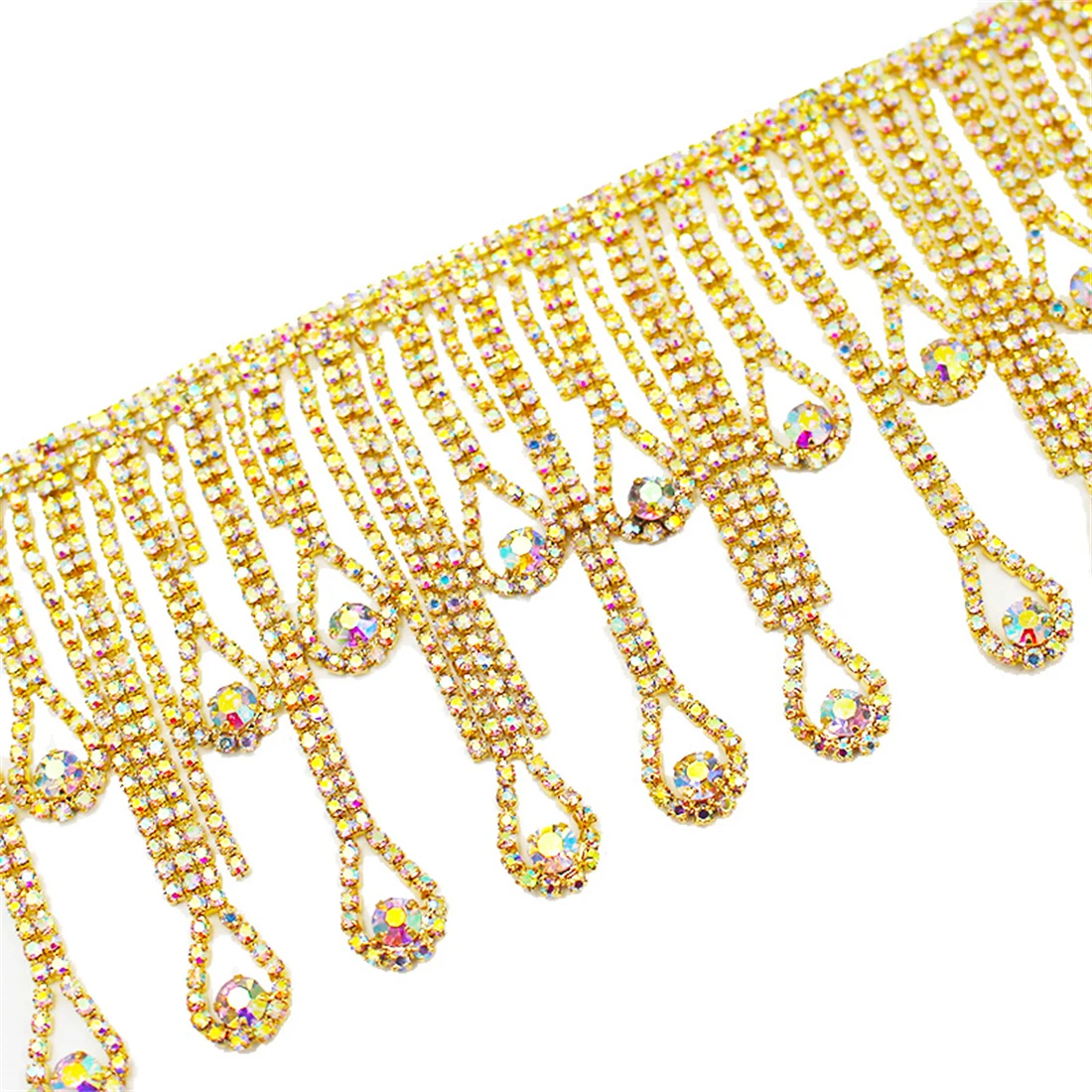 

1Yard Long Tassel Crystal Droplets Rhinestone Fringe Trim Silver Chain Clothing Accessorie Rhinestone Appliques For Clothing