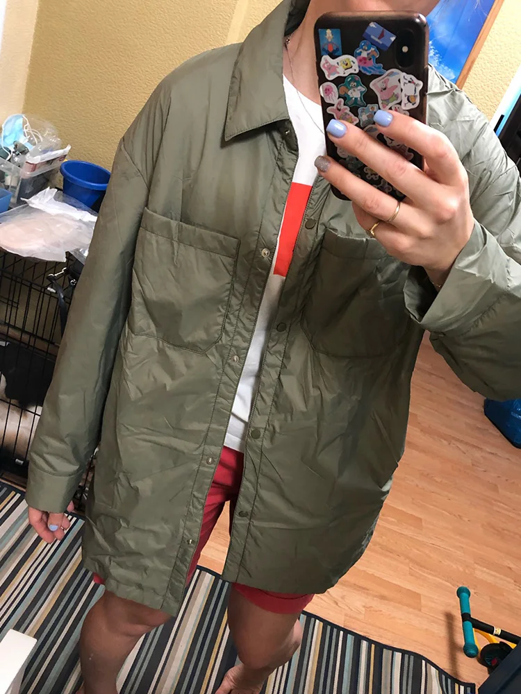 Winter Jackets Women's Parkas Coats Oversize Shirt Coat Long Sleeves Black Loose Overcoats Vintage Overshirts Spring thin Parkas