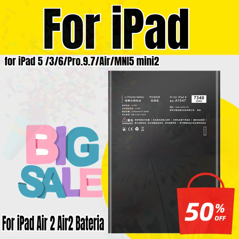 Фото Новая батарея для планшетов iPad 5, iPad 3/6/Pro 9.7/Air/MINI 5, mini 2, 10307 мАч, сменные аккумуляторы для iPad Air 2, Air2, Bateria. №1