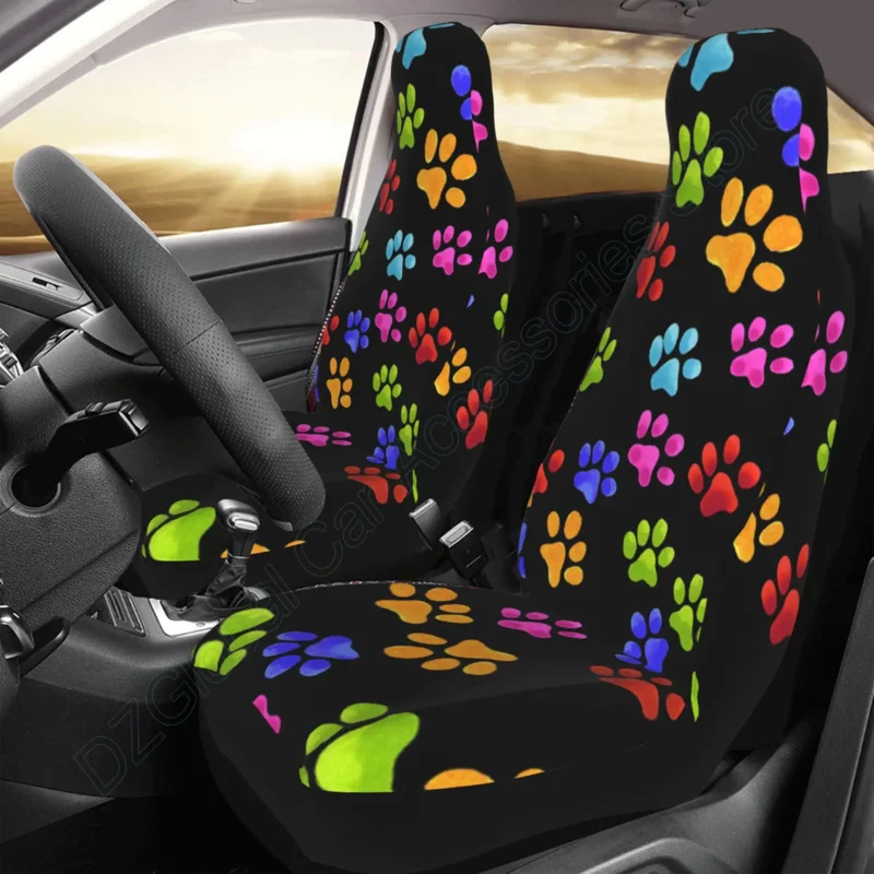 

Colorful Dog Paw Print For Women Front Seat Covers Bohemia Design Car Interior Protector Set Of 2 Universal