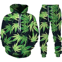 autumn winter mens 3d plant poisonous weed printed long sleeve hooded sweater set male sportswear tracksuit men clothing suit