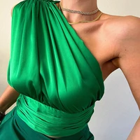 one shoulder crop top women ruched short tank tops 2022 summer sexy sleeveless slim cropped cami vest office party green tops